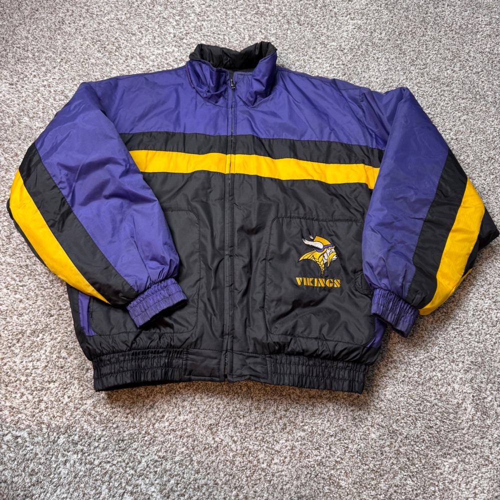 Vintage NFL Minnesota Vikings Purple Black Gold‎ Bomber Jacket Men's XL Made USA - Picture 3 of 10
